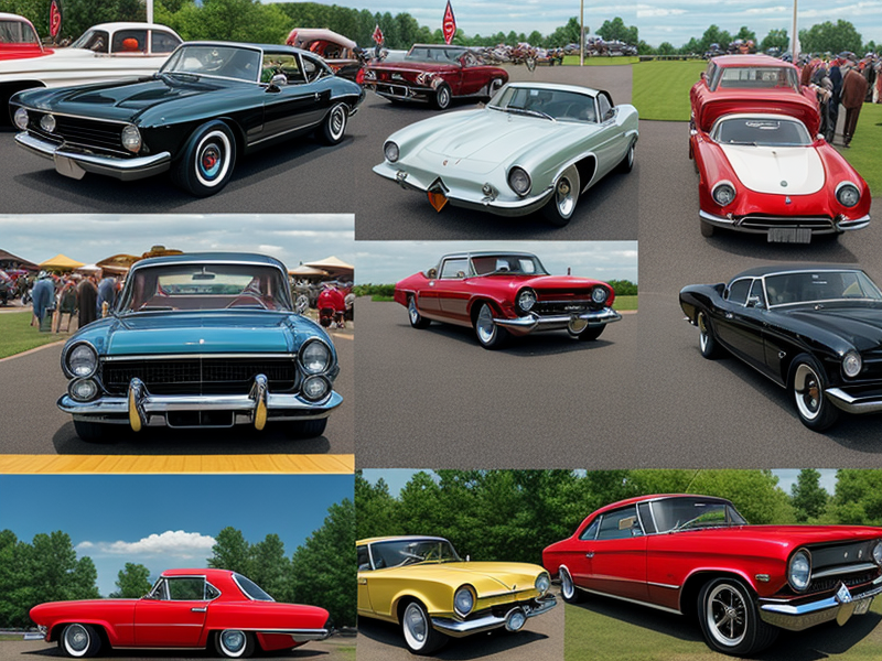 Collage of classic cars at a Virginia car show event. in Photorealism style