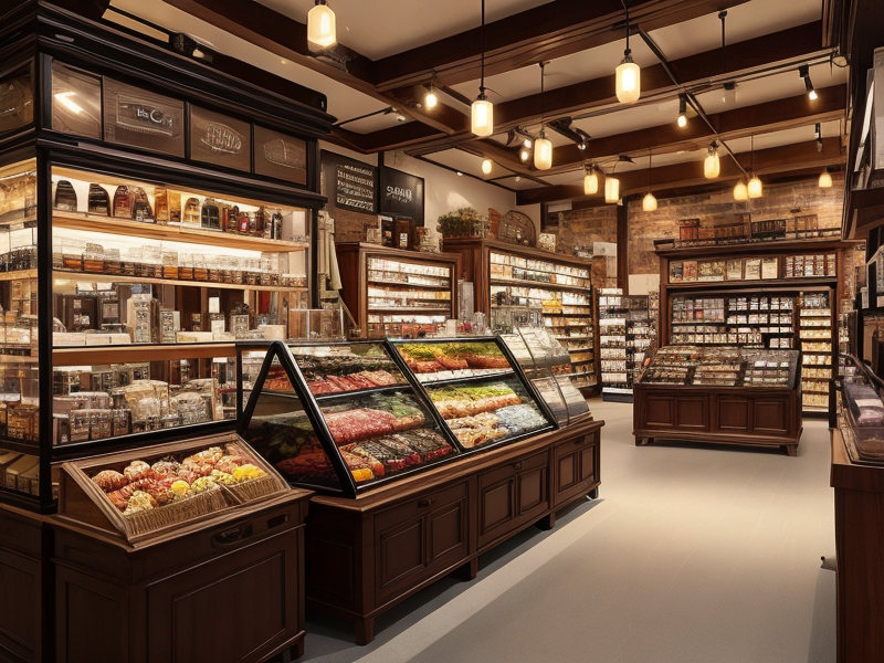 Images of the featured shops and their interiors, showing products and staff. in Photorealism style