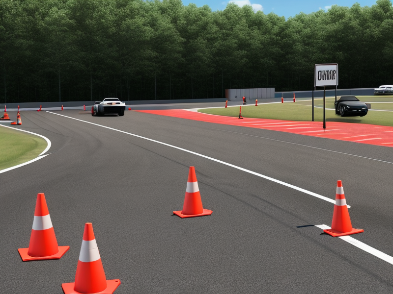 Cars navigating cones on an autocross course in Virginia.
 in Photorealism style