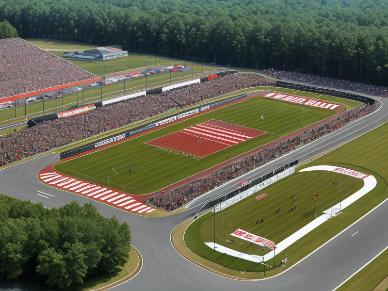 Images of Virginia's racing circuits, featuring tracks, stands, and fans enjoying events. in Photorealism style