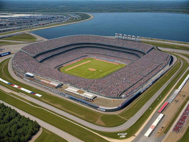 Aerial view of the Speedway Motorsports Park. in Photorealism style
