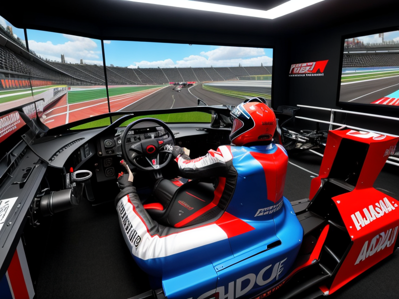 Images of racing simulators in action, featuring users enjoying the experience. in Photorealism style