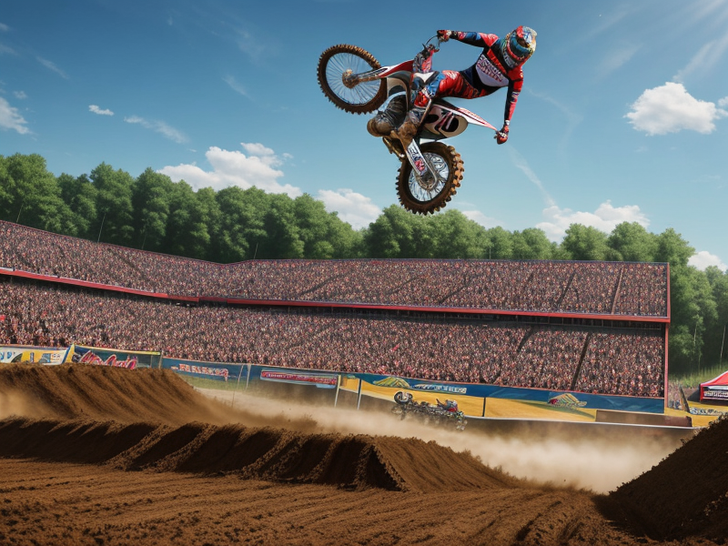 Action-packed images of motocross races in Virginia, featuring jumps, turns, and riders.
 in Photorealism style